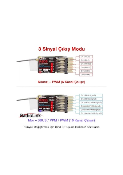 Radiolink R6ds 10 Kanal Uzaktan Kumanda Alıcısı Receiver Pwm+ppm&s-bus At9&at9s&at10&at10ıı İle Uyumludur