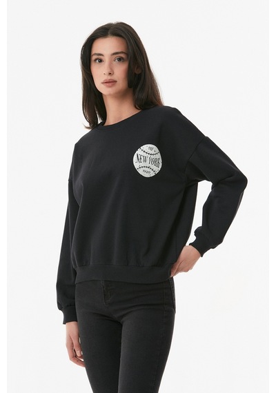 Fullamoda New York Baskılı Sweatshirt- Siyah 24KGB890196758-Siyah