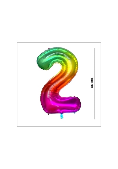2 Yaş Rakam Folyo Balon. 100 CM - Gökkuşağı