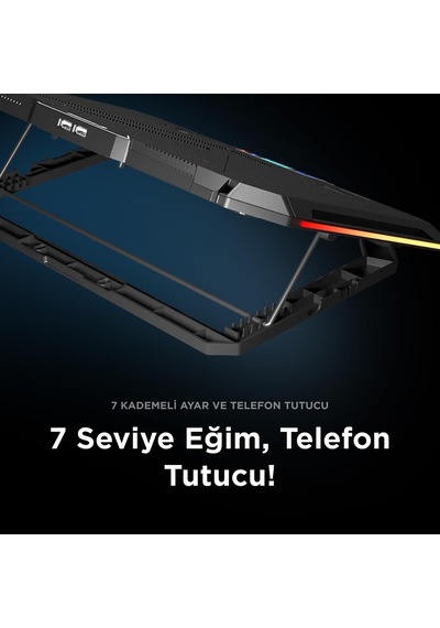S51 Icevolt Siyah Rgb Işıklı 8 Fanlı Lcd Göstergeli 16 Kadar Yükselebilen Notebook Soğutucu