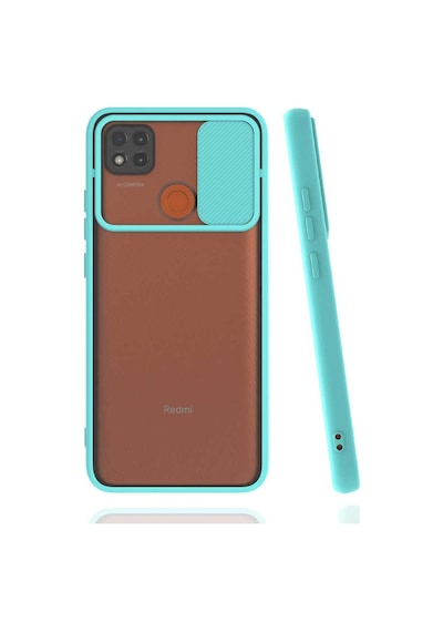 Kilifone - Xiaomi Uyumlu Redmi 9c - Kılıf Slayt Sürgülü Arkası Buzlu Lensi Kapak - Turkuaz