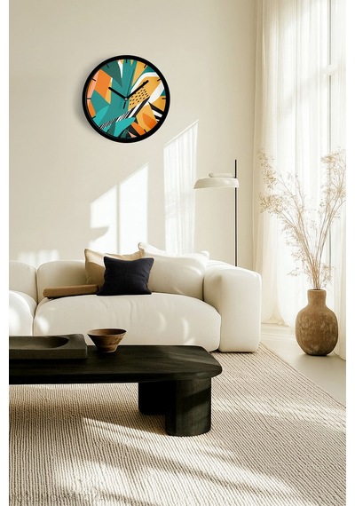 Modern Tasarım Duvar Saati - 30cm - Önü Camlı Siyah Kasa - Sessiz Mekanizma-jh0598 Siyah