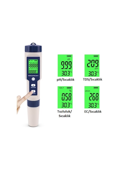 5in1 Dijital PH/TDS/EC/Tuzluluk/Sıcaklık Metre Işıklı Test Cihazı