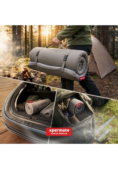 Xpermate Gezginmat Kamp Yatağı Tek Kişilik Taşıma Çantalı Kamp Matı 70 x 180 x 6 CM Gri