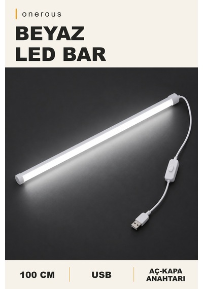Onerous 100 Cm Beyaz Led Bar, Anahtarlı, Usb, Yapışkanlı
