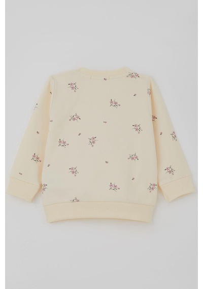 Breeze Kız Bebek Eşofman Takımı Pembe Çiçek Desenli 6 Ay-2 Yaş, Krem