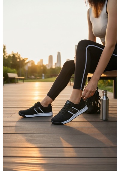 Enoch Erkek Günlük Spor Ayakkabı Nokta Detaylı Sneaker Fileli Hafif Taban Yürüyüş Modeli Siyah