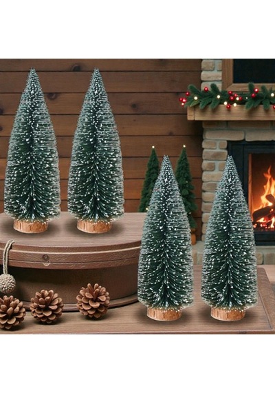 4 Adet Mini Karlı Yılbaşı Ağacı 12 Cm Mini Karlı Noel Ağacı 12x6 Cm Noel Ağacı Yılbaşı Dekor Ağaç