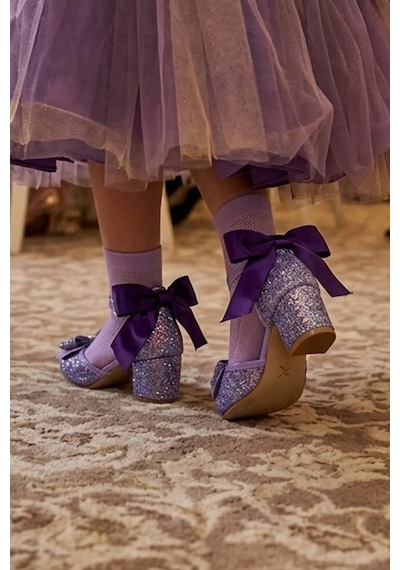 Nese Shoes Kız Çocuk Arkası Fiyonklu Topuklu Ayakkabı, Simli Fiyonklu Abiye Ayakkabı Mor Sade Mor-af Nese Shoes Kız Çocuk Arkası Fiyonklu Topuklu Ayakkabı, Simli Fiyonklu Abiye Ayakkabı Mor Sade Mor-af