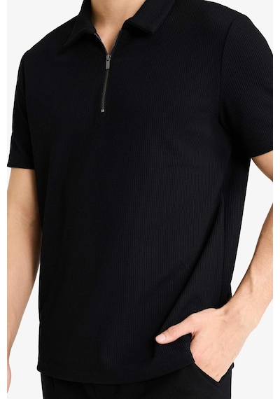 Defacto Regular Fit Polo Yaka Yarım Fermuarlı Pilise Kısa Kollu Tişört B7355ax25aubk81 SIYAH