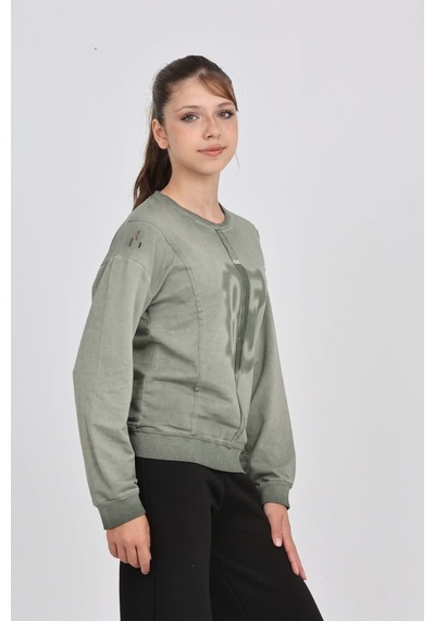 Toontoy Kız Çocuk 85 Baskılı Sweatshirt Haki