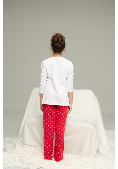 Siyah İnci Pamuklu Bisiklet Yaka Örme Pijama Takım25241148 Beyaz