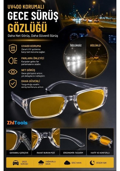 Zhl Tools Zhltools Şefaf Gece Sürüş Gözlüğü