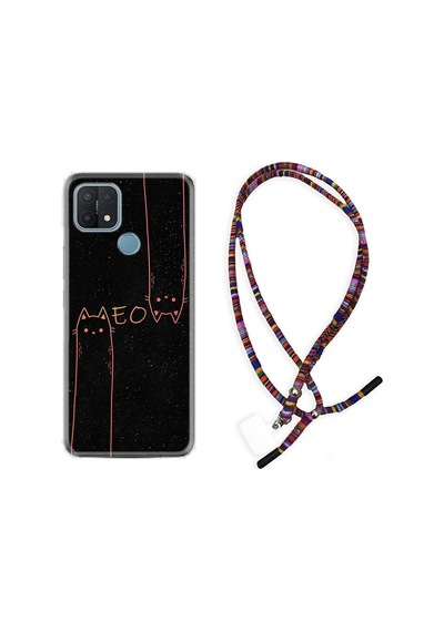 Oppo A15S Kılıf Rasta Boyun Askılı Meow 1657