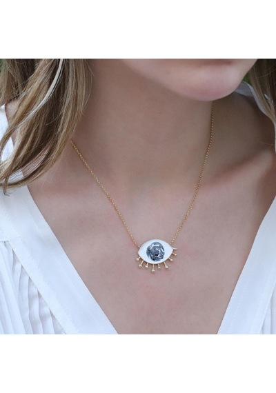 Mine İşli Gold Kaplama Göz Modeli Gümüş Kolye Gümüş
