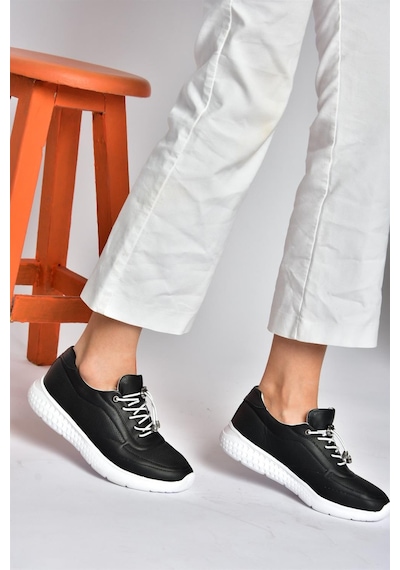 Fox Shoes P540502403 Siyah Hakiki Deri Kadın Spor Ayakkabı Siyah
