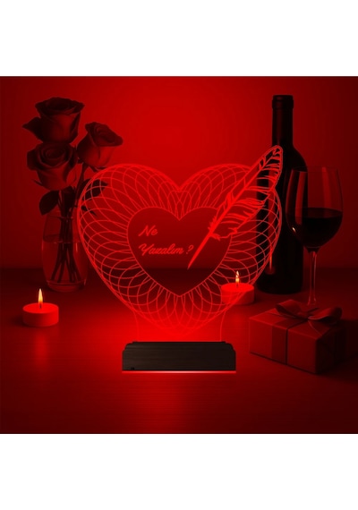 Luvivia Kalp Sevgiliye Hediye Kişiye Özel 3d Lamba - Masa Gece Lambası V22