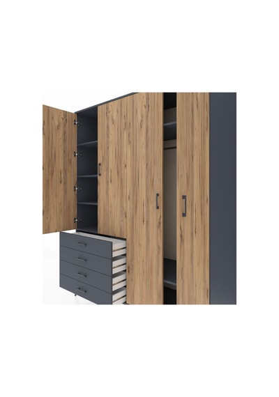 Kronos Gardrop 6 Raflı 4 Çekmeceli Tek Askılı 176x59x221 Antrasit-çam/antrasit Çam/antrasit Kronos Gardrop 6 Raflı 4 Çekmeceli Tek Askılı 176x59x221 Antrasit-çam/antrasit Çam/antrasit