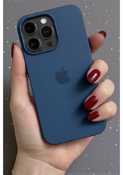 Iphone 16 Pro Max Uyumlu Kılıf Logolu Lansman Soft Yumuşak Içi Kadife Silikon Kapak Lacivert