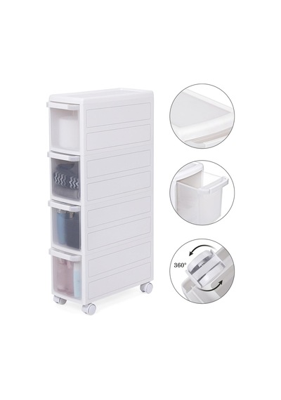 Songmıcs 4 Çekmeceli Raf, 4 Katlı 2 Ayrı Parça Kullanım, Mutfak Rafı Banyo Raf Standı Tekerlekli Niş Raf 84,5 Cm Diğer