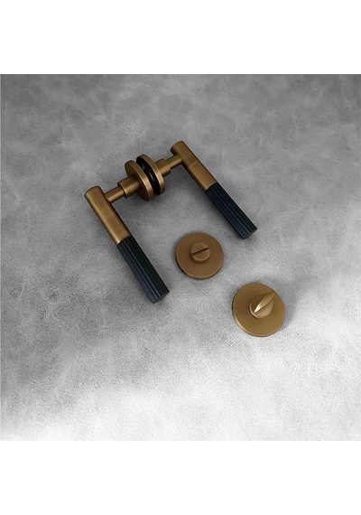 Duo One-s Zamak Mat Antik Sarı - Siyah Rozetli Zamak Wc Banyo Kapı Kolu 1 Takım