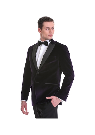 Hatemoğlu Mor Slim Fit Düz Sivri Yaka Kadife Klasik Smokin Damatlık 331221 Mor
