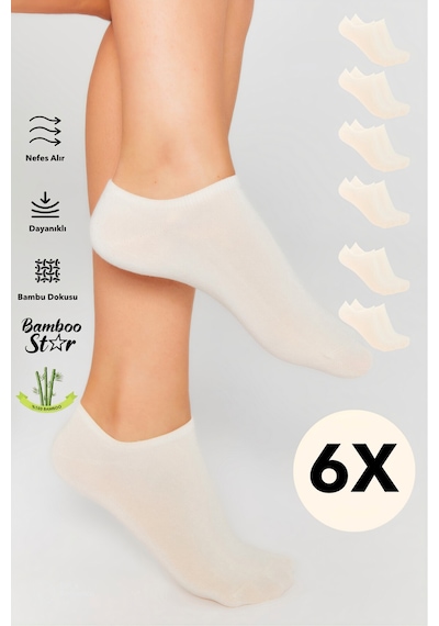 Bamboo Star Bambu Kadın Sneaker Krem Çorap Dikişsiz Bilekte Görünmez Spor Çorap Premium 6'lı Paket