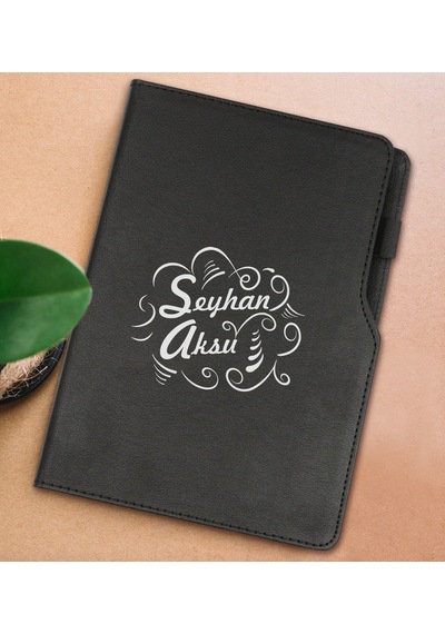 BK Gift Kişiye Özel İsimli Siyah Termo Deri Not Defteri 15x21cm-6