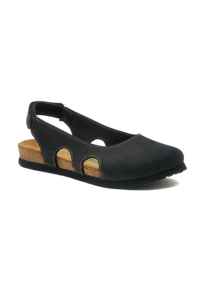 Comfortfusse Belinda - Kadın Ortopedik Hakiki Deri Sandalet Siyah Nubuk Deri