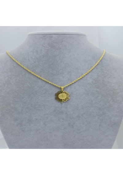 Yeni Sezon 22 Ayar Altın Kaplama Burgu Zincir'li Tuğra'lı Yonca Kadın Kolye Gold