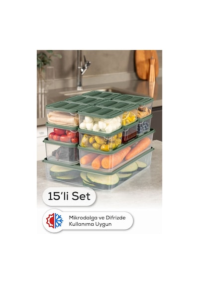 Vienev 15li Buzdolabı Dondurucu Organizer Ve Saklama Kabı Yeşil 12x 350ml 2x 1,65lt 1x 3,5lt