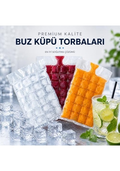 Buz Küpü Torbası - Pratik Doldurulabilir Buz Yapma Poşeti Sızdırmaz Tek Kullanımlık Buz Küpleri Soğuk Kompres İçecek Soğutma Hızlı Ve Hijyenik Çözüm Ev Piknik Kamp Parti Plaj Ofis 20