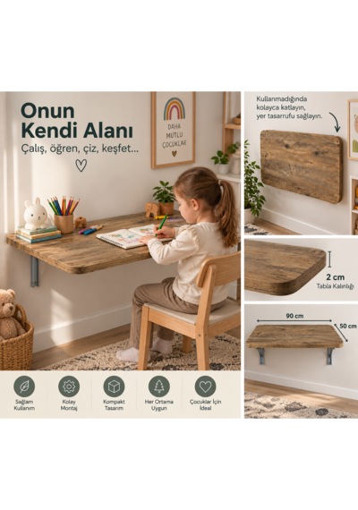 Montessori Masa 90x50 Cm Katlanabilir Duvar Masası Çocuk Çalışma Ve Aktivite Masası Ceviz Renk Sunta Tabla Montessori Masa 90x50 Cm Katlanabilir Duvar Masası Çocuk Çalışma Ve Aktivite Masası Ceviz Renk Sunta Tabla