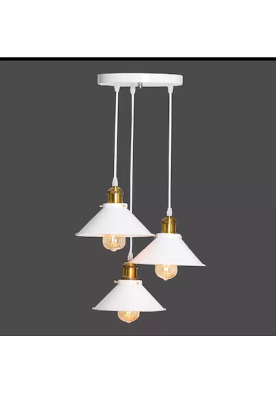 Retro Metal 3 Lü Dekoratif Rustik Beyaz Sarkıt Avize Çap:30 Cm