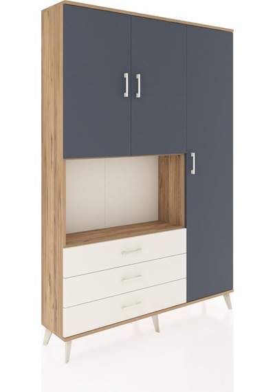 Arges Dolap 7 Raflı 3 Çekmeceli 3 Kapaklı 132x30x195 Çam-antr... Çam