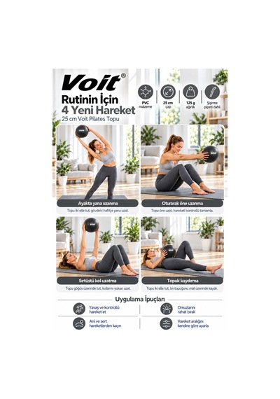 25 cm Mini Pilates Topu Yoga Fitness Egzersiz ve Denge Topu Şişirme Pipeti Dahil Siyah