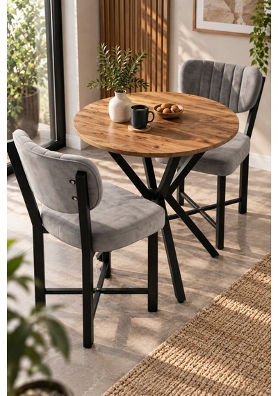 Sulorahome Gri Yemek Masası Ve 2 Adet Sandalye Seti 70 Cm Sulorahome Gri Yemek Masası Ve 2 Adet Sandalye Seti 70 Cm