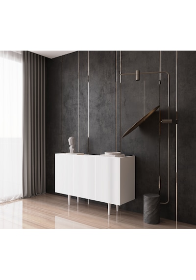 Enwood Capella Beyaz Mdf 3 Kapaklı Raflı 120 Lık Konsol