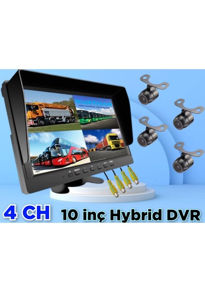 Dvr Hybrid 10'' Monitör + 4 Ad Kelebek Kamera Seti 12 V 256 Gb