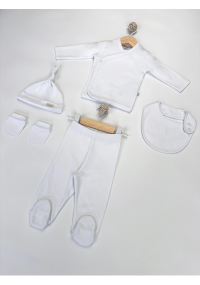 Sezgibaby Sezgi Bebek 5'li Hastane Çıkış Seti %100 Pamuk Unisex Beyaz