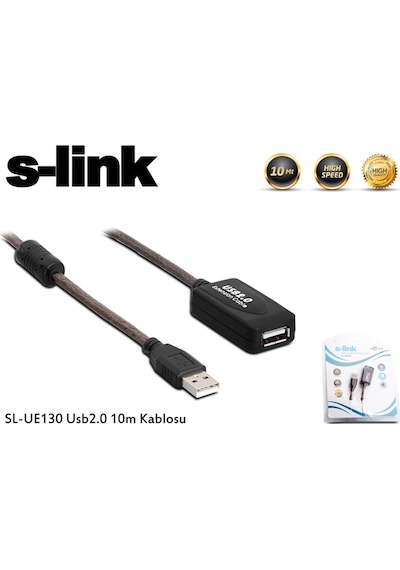 S-Link Sl-Ue130 10 M Usb 2.0 To Usb 2.0 Erkek-Dişi Extender Usb 2.0 Uzatma Kablosu