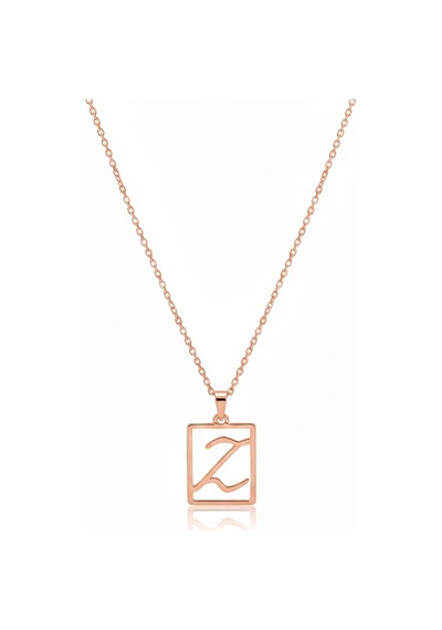 Çerçeveli Harf Gümüş Kolye - Rose Rose Gold