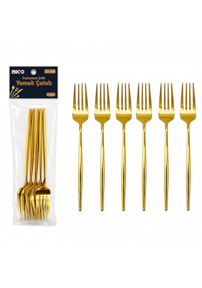 Lunaev 60 Parça Gold Yemek Çatal Seti 21 Cm - 1 Paket İçinde 6 Adet Vardır - 10 Paket Gönderilir Abanoz
