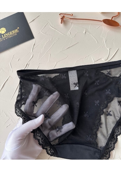 Arya Japon Style Arkası Tül Cut-out Dantel Detaylı Cheeky Külot/s Siyah