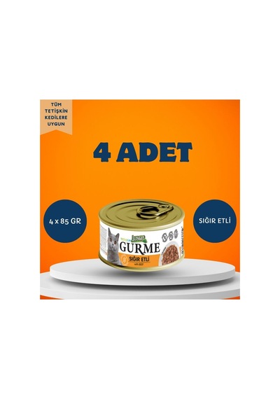 Gurme Soslu Sığır Etli Yetişkin Kedi Yaş Maması 4 X 85 Gr