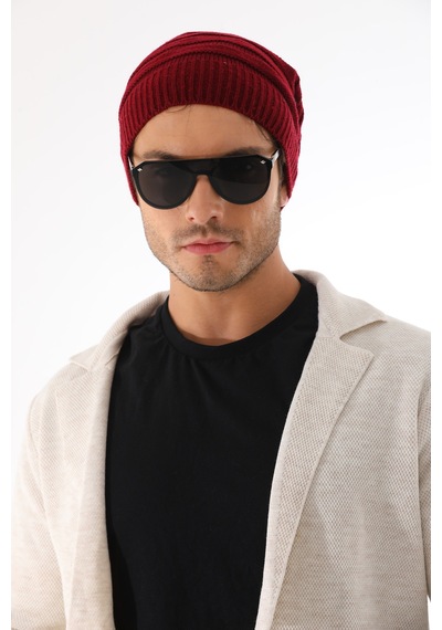 Ritagarcia Unisex Arkası İpli Büzgülü Triko Bere Kışlık Dökümlü Slouchy Beanie Bere Bordo
