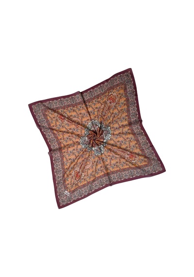 Mim Eşarp Prime Pamuk Etnik Desenli Eşarp 90x90 Cm Koyu Bordo