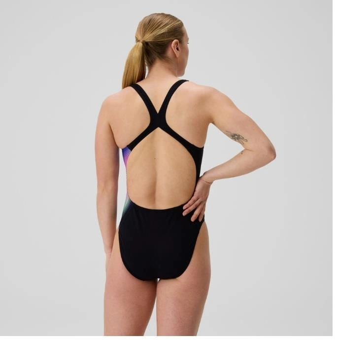 Speedo Printed Powerback Kadın Yüzücü Mayosu Siyah