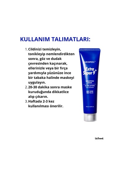Medipeel Extra Super 9 Plus Water Glow Lifting Wrapping Mask 70 Ml Asitli Film Maskesi M0481