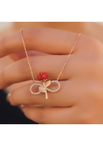925 Ayar Gümüş Rose Sonsuz Gül Kadın Gümüş Kolye